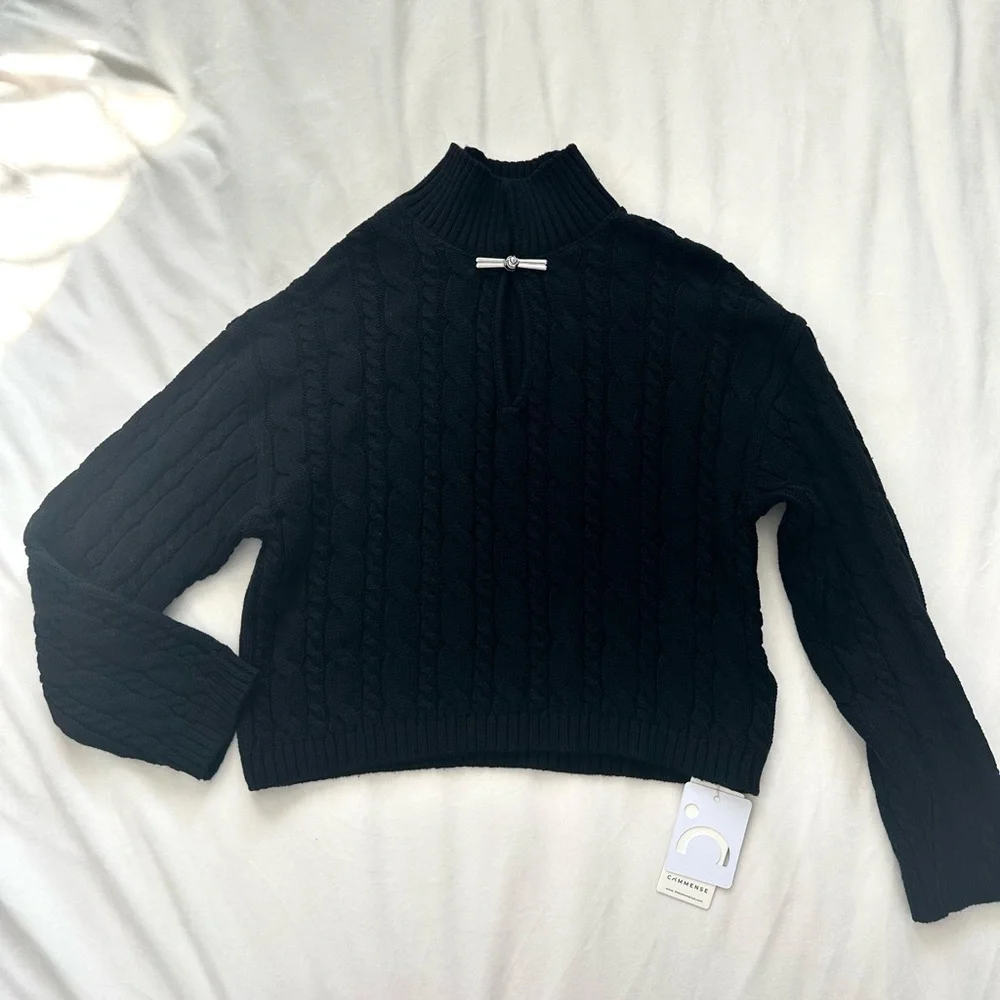 Commense Black Cable Knit Turtleneck Sweater - Picture 8 of 9